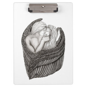Angels Kissing , Schwarz-Weiß-Design Klemmbrett