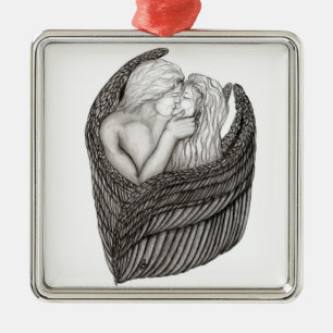 Angels Kissing , Schwarz-Weiß-Design Ornament Aus Metall