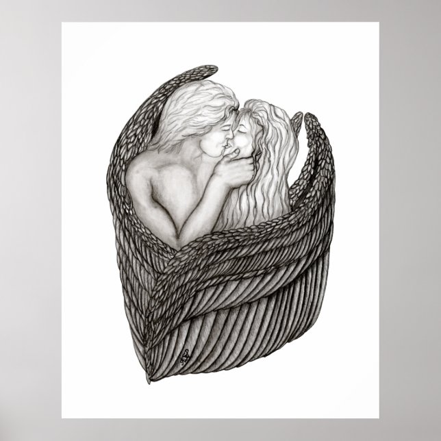 Angels Kissing , Schwarz-Weiß-Design Poster (Vorne)