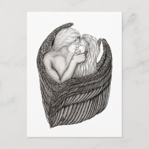 Angels Kissing , Schwarz-Weiß-Design Postkarte