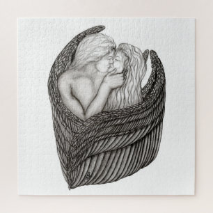 Angels Kissing , Schwarz-Weiß-Design Puzzle