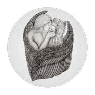 Angels Kissing , Schwarz-Weiß-Design Schneidebrett