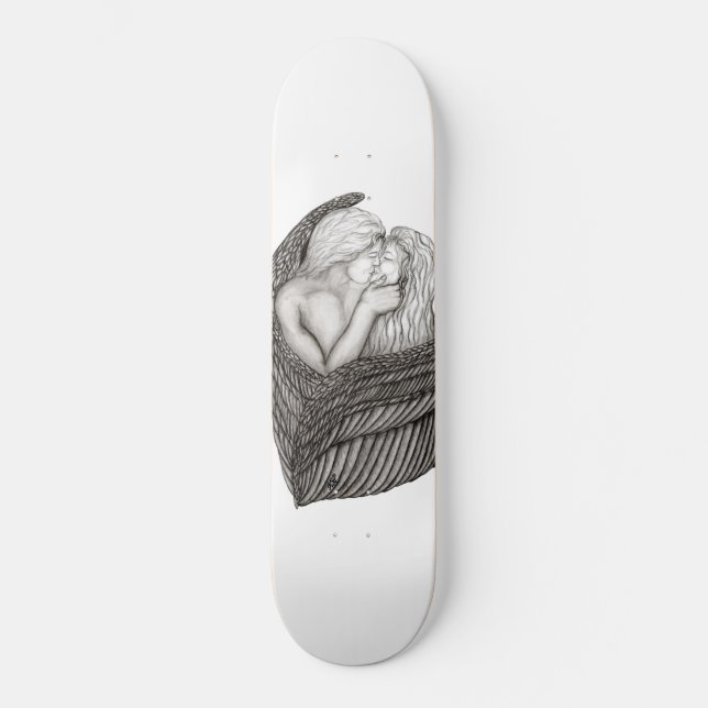 Angels Kissing , Schwarz-Weiß-Design Skateboard (Vorderseite)