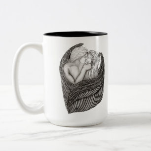Angels Kissing , Schwarz-Weiß-Design Zweifarbige Tasse