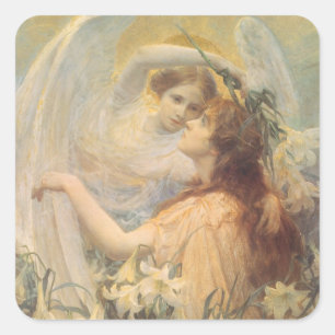 Angel's Message von George Swanstatt, Vintag Art Quadratischer Aufkleber