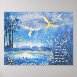 Angels Psalm 91 Wasserfarben-Poster Poster