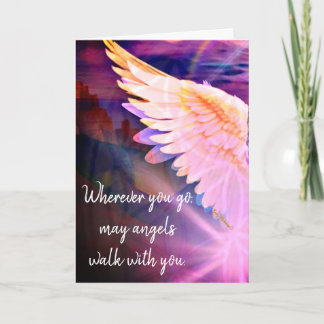Angels Walk With You Guardian Angel Pink Wing Karte