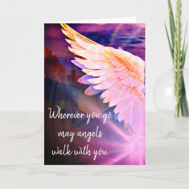 Angels Walk With You Guardian Angel Pink Wing Karte (Vorderseite)