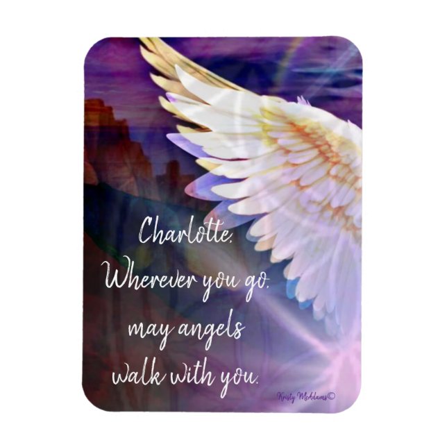 Angels Walk With You Guardian Angel Wing Name Magnet (Vertikal)