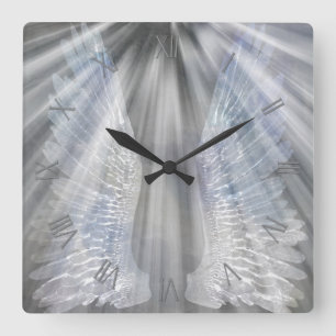 Angels wings and light quadratische wanduhr