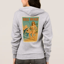 Angelschnur Strand Haifisch Angeln Pin-Up Retro Kü Hoodie