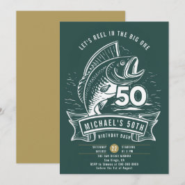 Angelthema Big Bass Reel Aquamarin Männer 50. Gebu Einladung