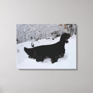 Angemalt Gordon Setter in Snowstorm Wrapped Canvas Leinwanddruck