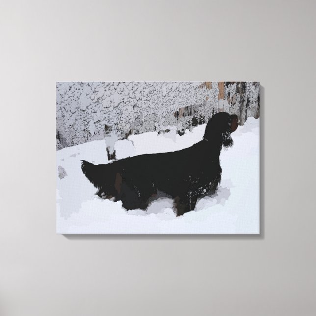 Angemalt Gordon Setter in Snowstorm Wrapped Canvas Leinwanddruck (Vorderseite)