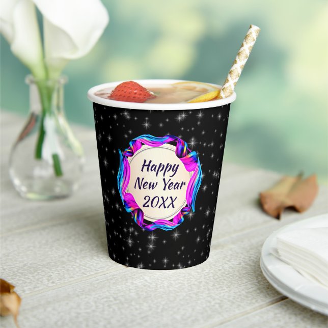 Angemalt Ribbon am nächtlichen Himmel glücklich Ne Pappbecher (In Situ)