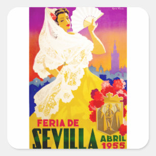Angemessenes Plakat 1955 Spaniens Sevilla April Quadratischer Aufkleber