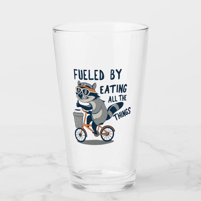 Angenährt durch Essen aller Dinge Racoon-Cycling Glas (Vorderseite)