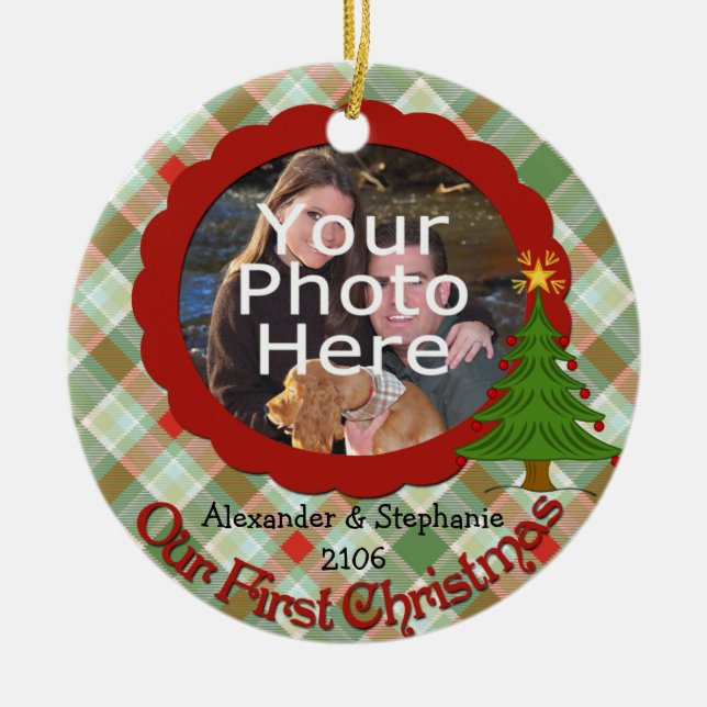 Angenehmes Kariertes Weihnachtsgeschenk Keramikornament (Vorne)