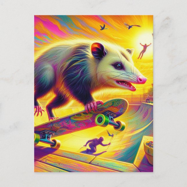 Angenehmes Possum Skateboarding Postkarte (Vorderseite)