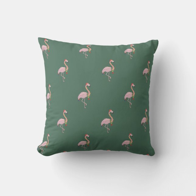 Angenehmes rosa Flamingo mit Weihnachtsmannmütze,  Kissen (Vorderseite)