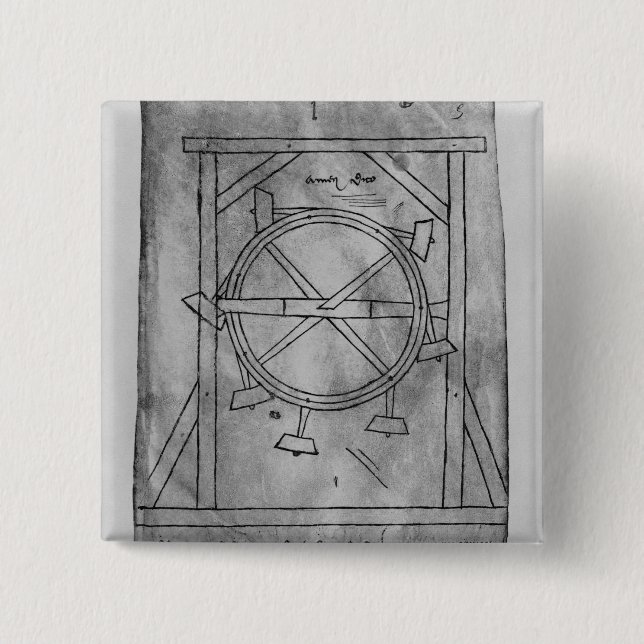 Angenommen Perpetuum mobileholzhammer und -rad Button (Vorderseite)