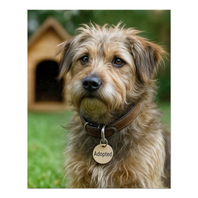 Angenommener Struppiger Hund Mit Hundehütte Poster (Vorderseite)