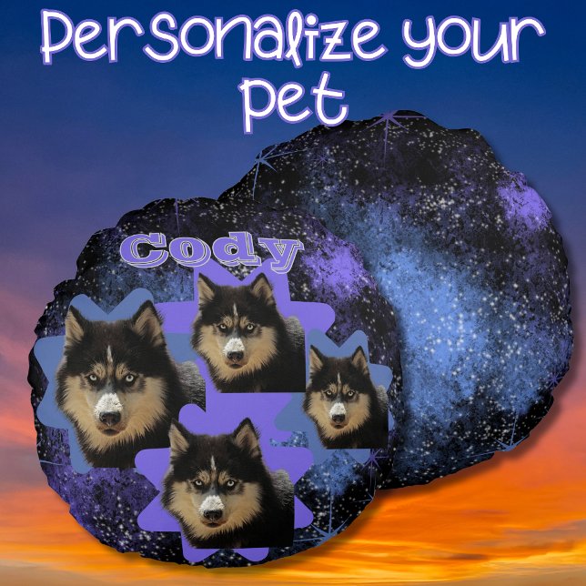 Angepasst: Ihr Haustier liebt einen Sterne 90er Vi Rundes Kissen (Von Creator hochgeladen)