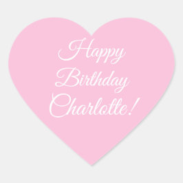 Angepasst mit Namen, Happy Birthday, hellrosa Herz-Aufkleber