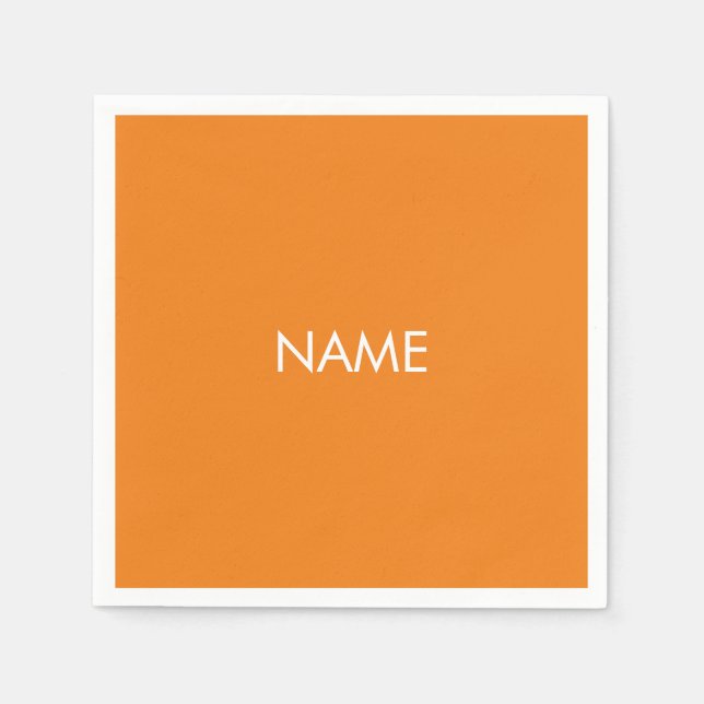 Angepasst mit Namen, minimalistisch orange weiß Serviette (Vorderseite)