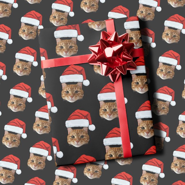 Angepasste Cat-Weihnachtsmannmütze Geschenkpapier (Von Creator hochgeladen)