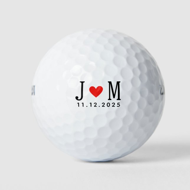 Angepasste Ehe Ehepaar Name Datum Rote Liebe Golfball (Vorderseite)