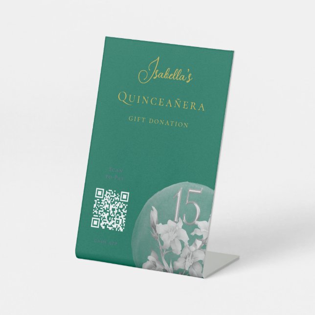 Angepasste Emerald Quinceanera QR Code Cash App Sockelschild (Vorderseite)