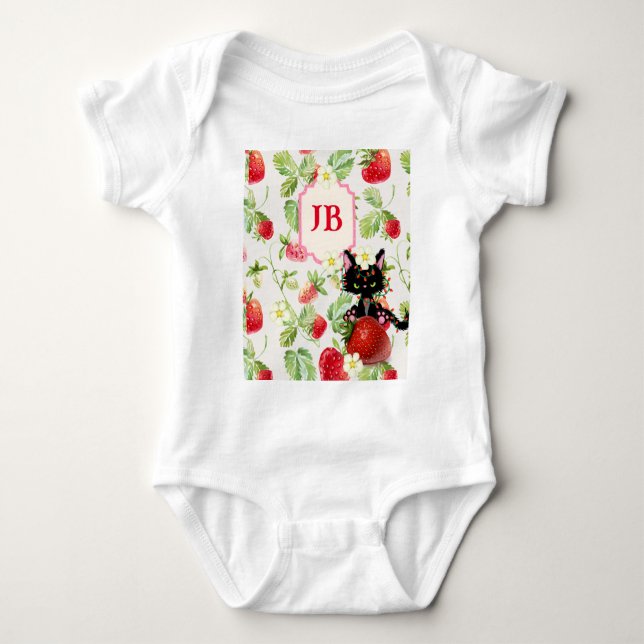 Angepasste Erdbeere Mit Monogramm Baby Strampler (Vorderseite)