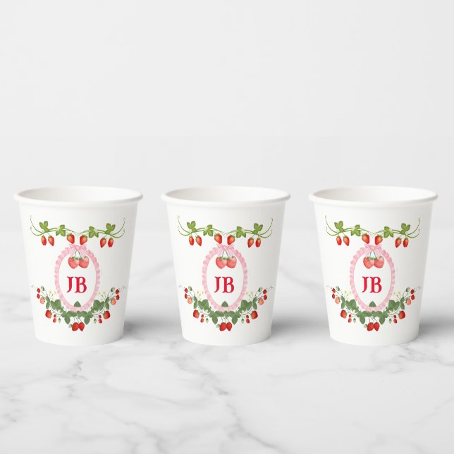 Angepasste Erdbeere Mit Monogramm Pappbecher (Multi)