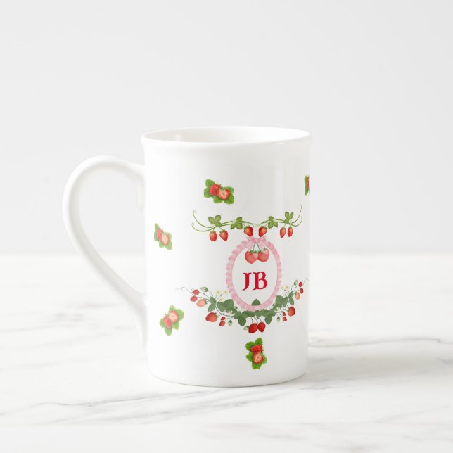 Angepasste Erdbeere Mit Monogramm Prozellantasse (Links)