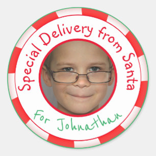 Angepasste Foto-Geschenkmarke vom Santa Runder Aufkleber