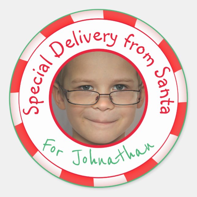 Angepasste Foto-Geschenkmarke vom Santa Runder Aufkleber (Vorderseite)