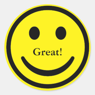 Angepasste gelbe Lächelansicht Großer Textaufklebe Runder Aufkleber