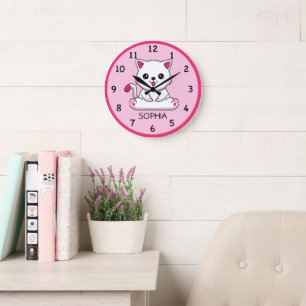 Angepasste Kinder Süße Baby Kitty Wanduhr