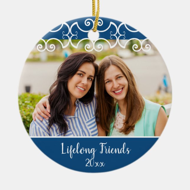 Angepasste lebenslange Freunde 2-seitiges Foto Wei Keramik Ornament (Vorne)