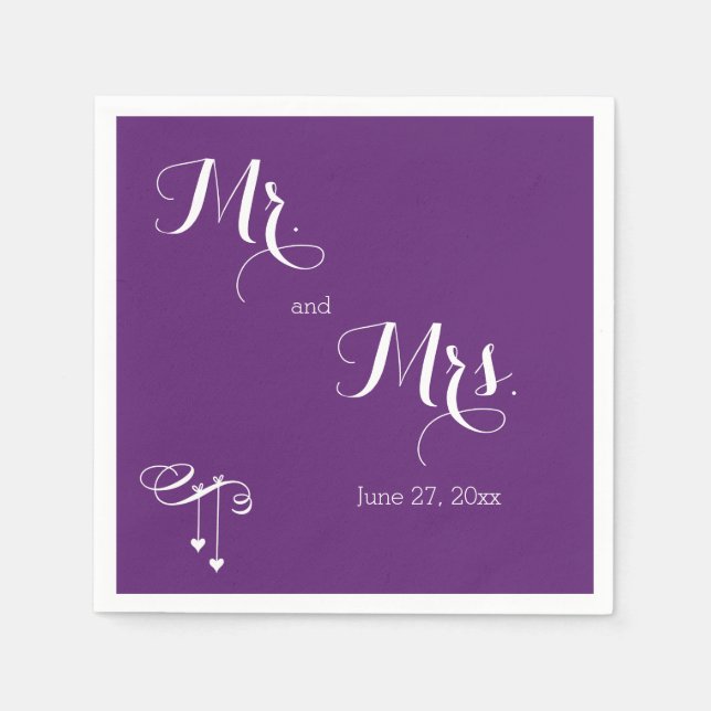 Angepasste Lila Mr. und Mrs. Wedding Napkins Serviette (Vorderseite)