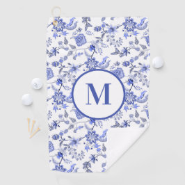 Angepasste Monogramm Antiblau Weiße Blüte Golfhandtuch