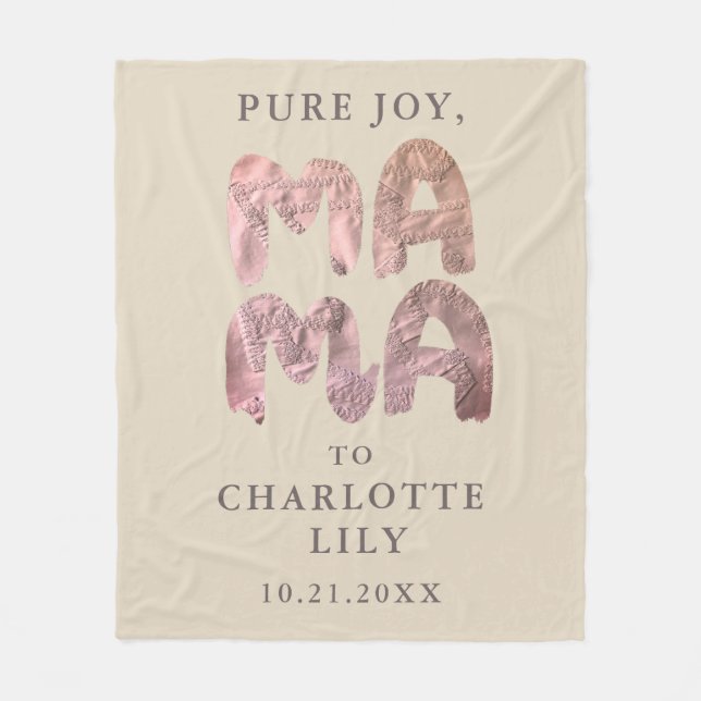 Angepasste neue Mama Baby Name Geburtsdatum Sand B Fleecedecke (Vorderseite)