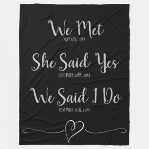 Angepasste neue Weds Hochzeitdatum Schwarz und Gra Fleecedecke