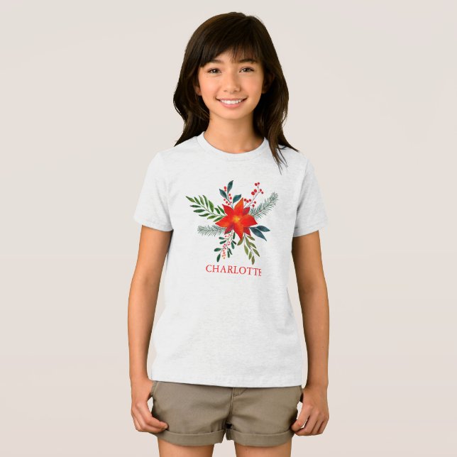 Angepasste Red Poinsettia Frohe Weihnachten Tri-Blend Shirt (Vorderseite Voll)