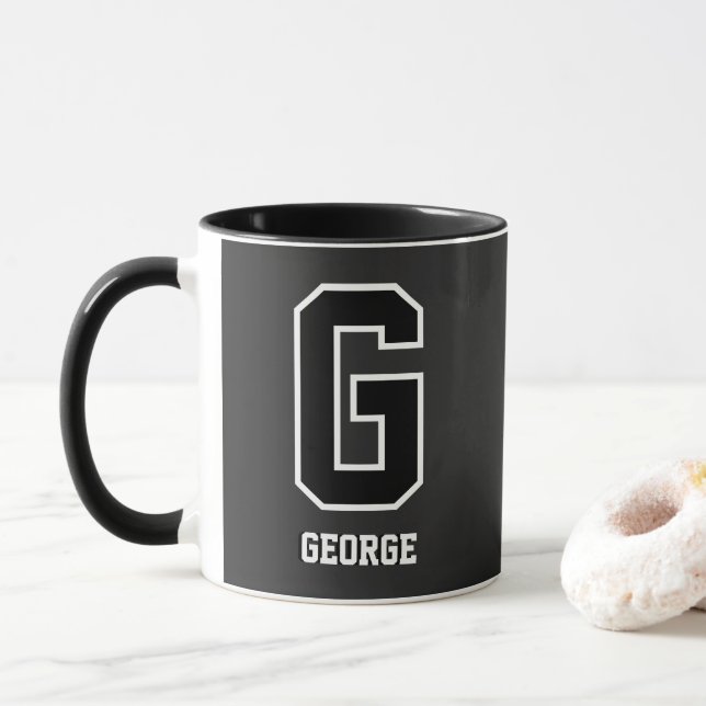 Angepasste Schwarz-weiße Personalisierte Monogramm Tasse (Mit Donut)