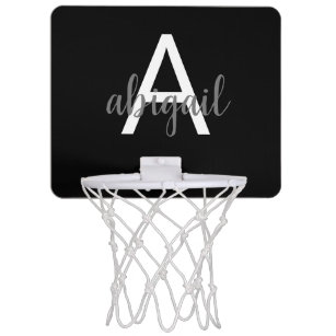 Angepasste schwarze, moderne Monogramm Name Girly Mini Basketball Netz