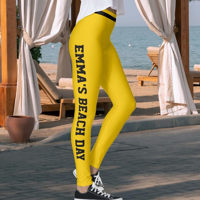 Angepasste Urlaubsspaß-Klasse Sonnengelb gestreift Leggings (Von Creator hochgeladen)