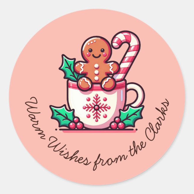 Angepasste Warme Wünsche Holiday Gingerbrot Cookie Runder Aufkleber (Vorderseite)