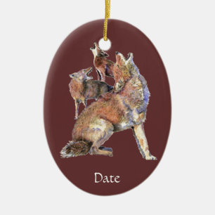 Angepasste Wasserfarben-Howling-Koyoten Tier Keramikornament